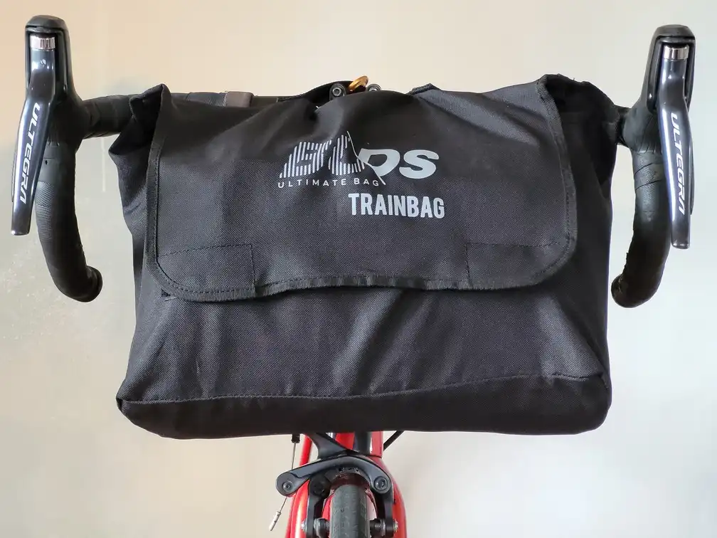 Folded bag on a handlebar