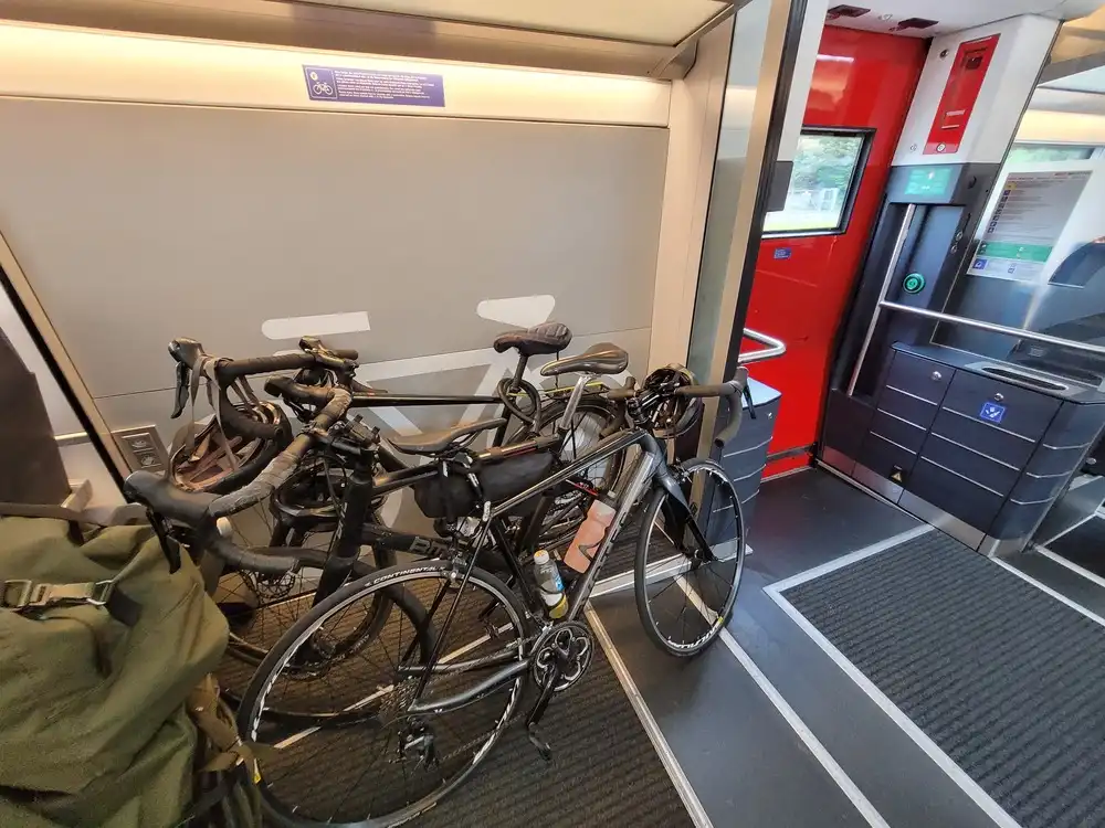 Assembled bicycles in a train