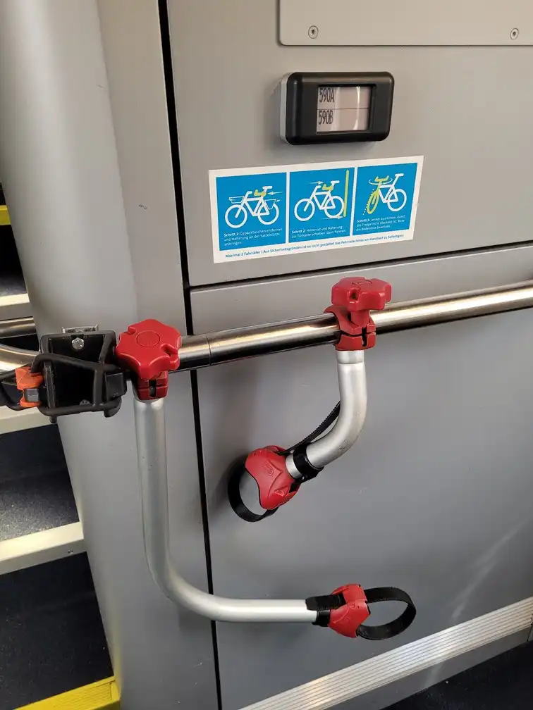 Hooks to attach bicycles in a WESTBahn train