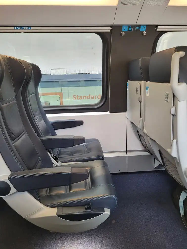 Second class seats in a WESTBahn train