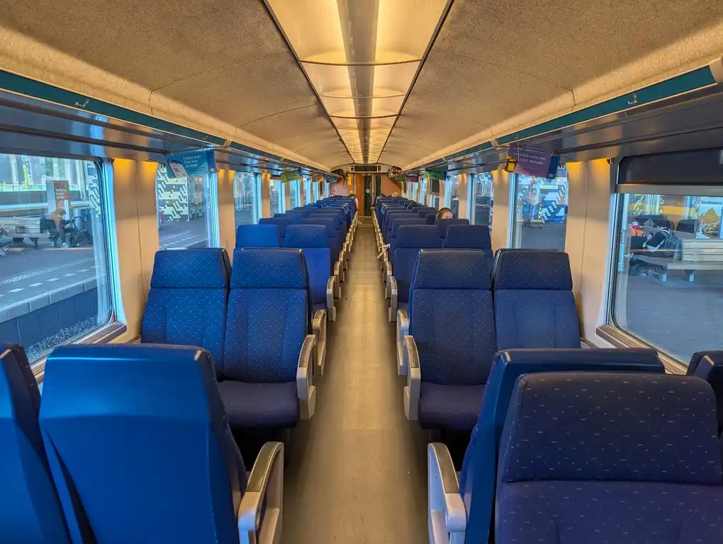 Second-class seats in a EuroCity train