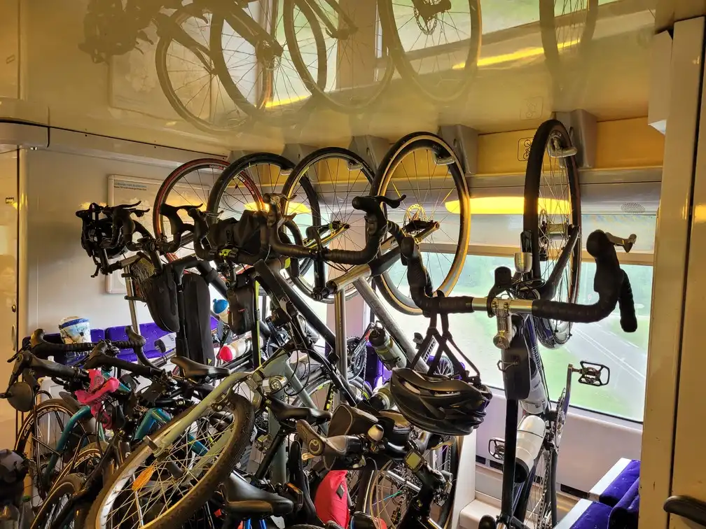 A lot of bicycles filling a train