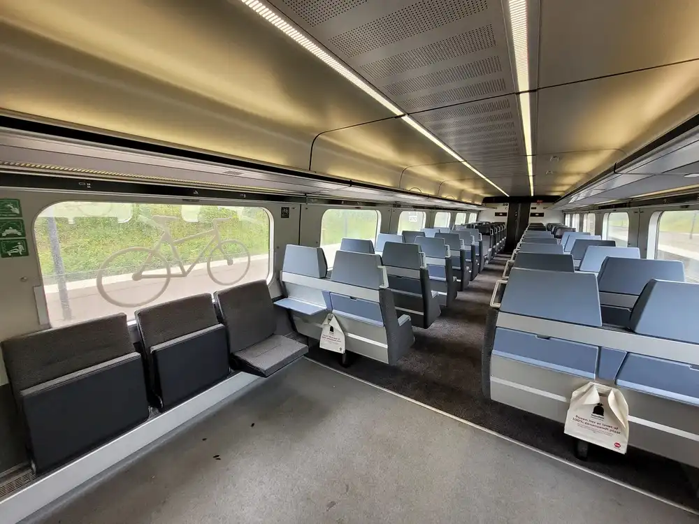 Bicycle space and second class seats in an intercity train