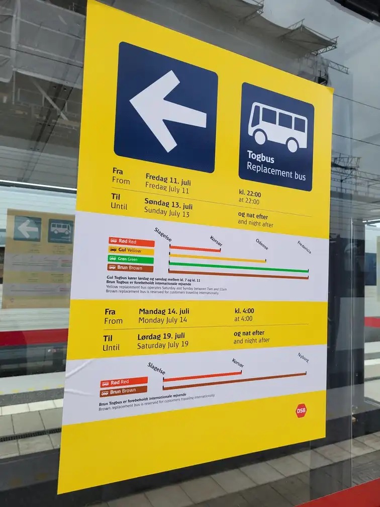 Signage about a planned replacement bus