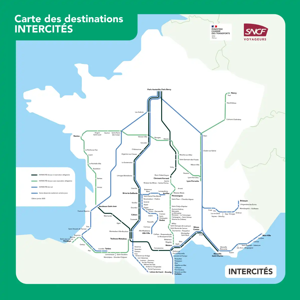 Map of intercity services in France