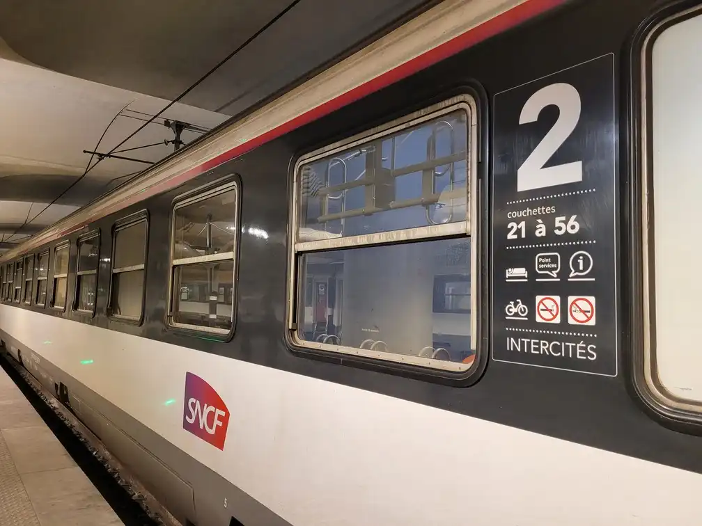 Night train on a platform