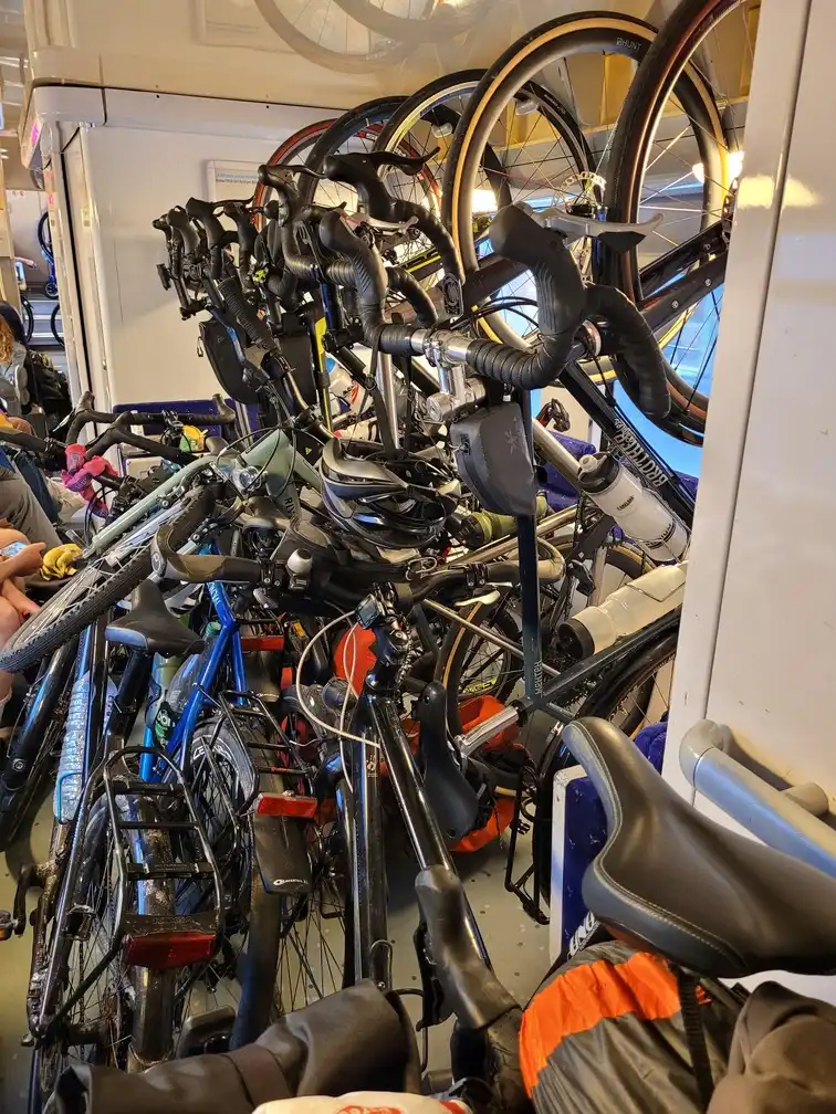 A mountain of bicycles in a French regional train