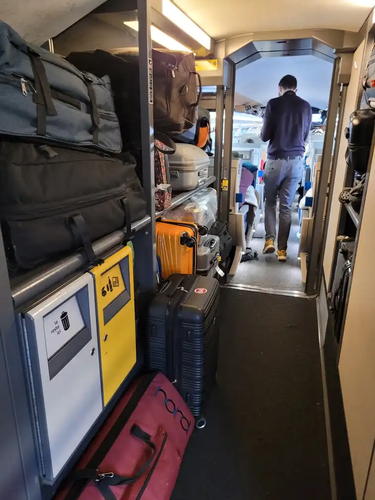 Luggage rack full of luggage