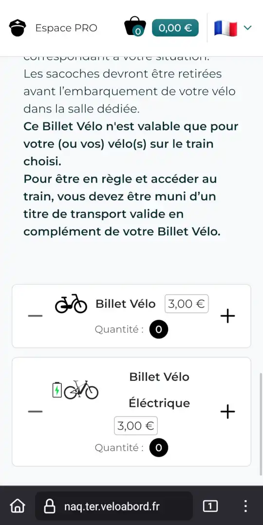 Vélo à Bord website: Adding bicycles in region Nouvelle Aquitaine
