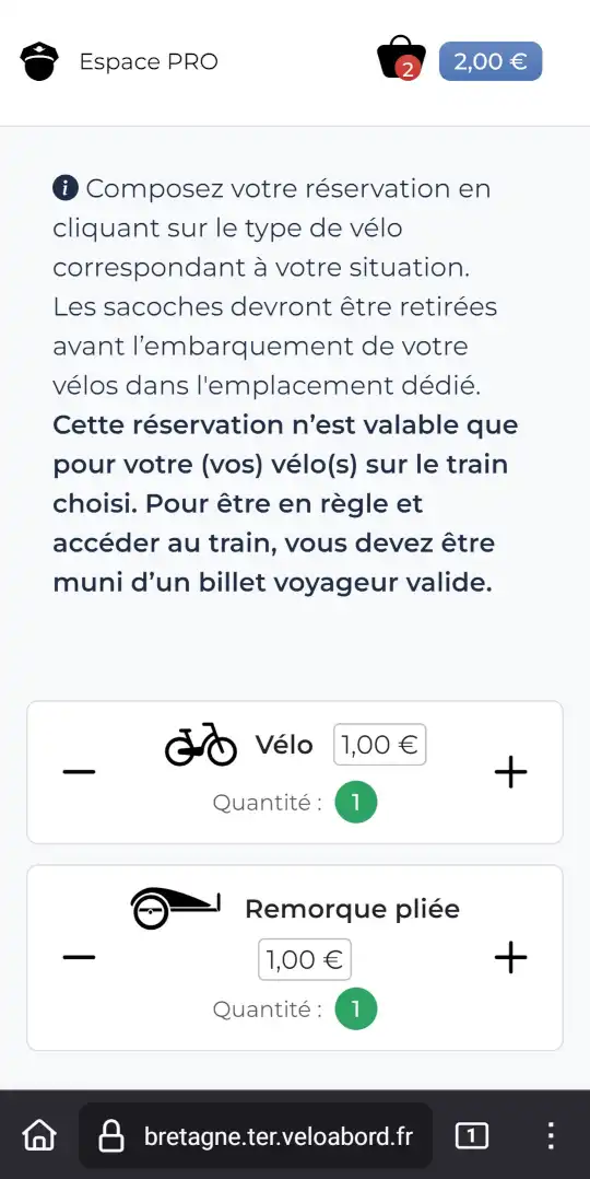 Vélo à Bord website: Adding bicycles in region Bretagne