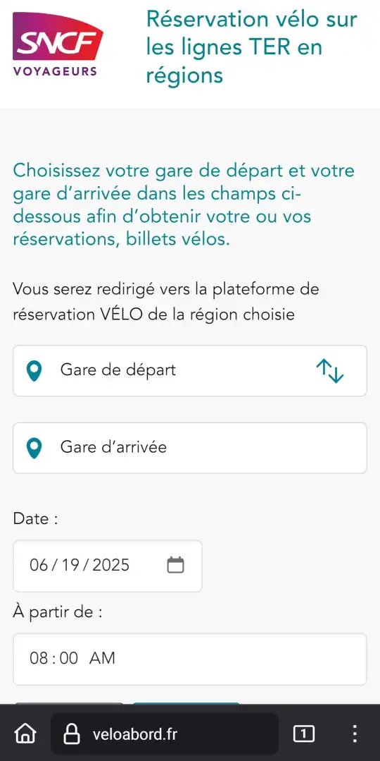 Vélo à Bord website: Search form