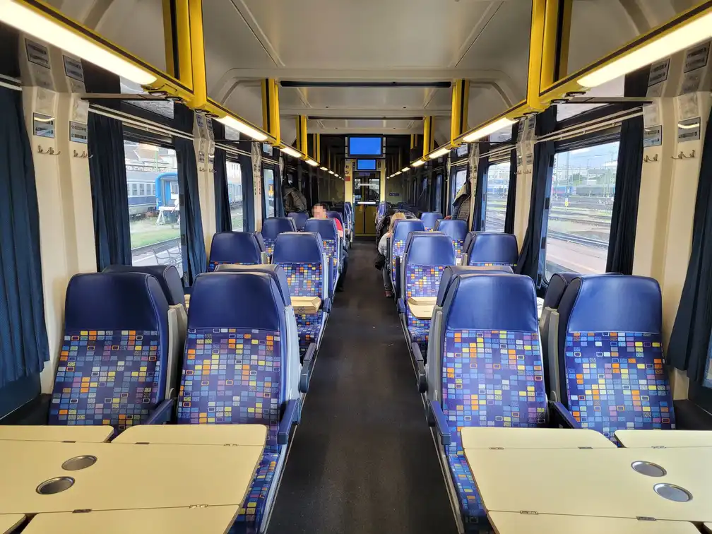 Second-class seats in a modern train