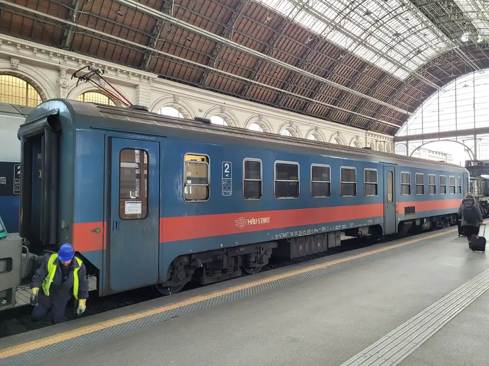 Old train carriage on a platform