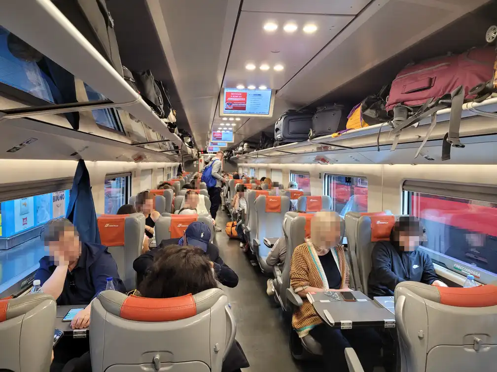 Second class seats in an ETR 1000 train
