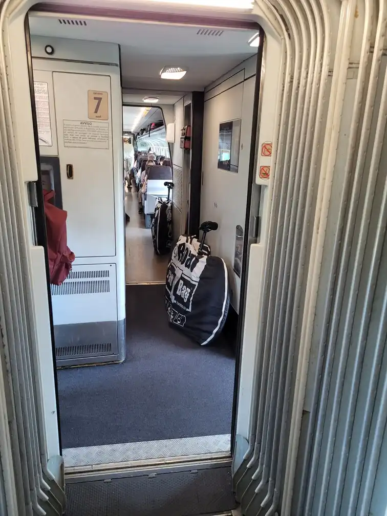Packed bicycles in the corridor of an ETR 460 train