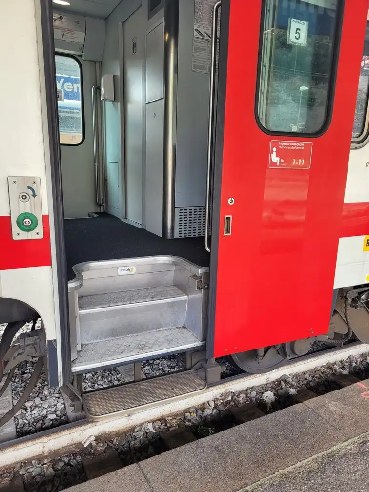 Steps in the entrance door of an intercity train