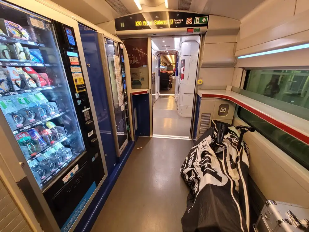 Packed bicycles in the bar area in an AGV train
