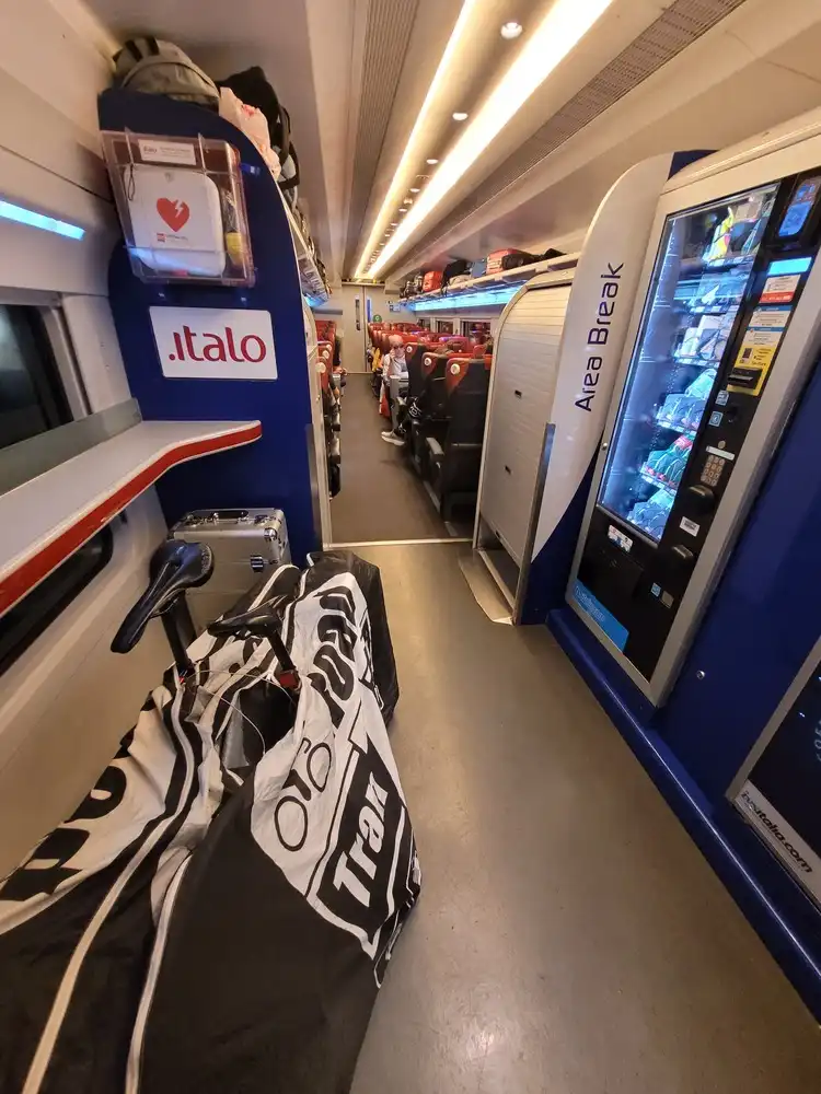 Packed bicycles in the bar area in an AGV train