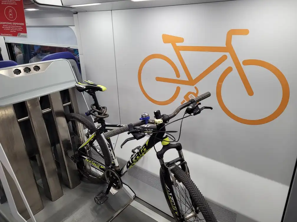 Bicycle space with power plugs in a modern regional train