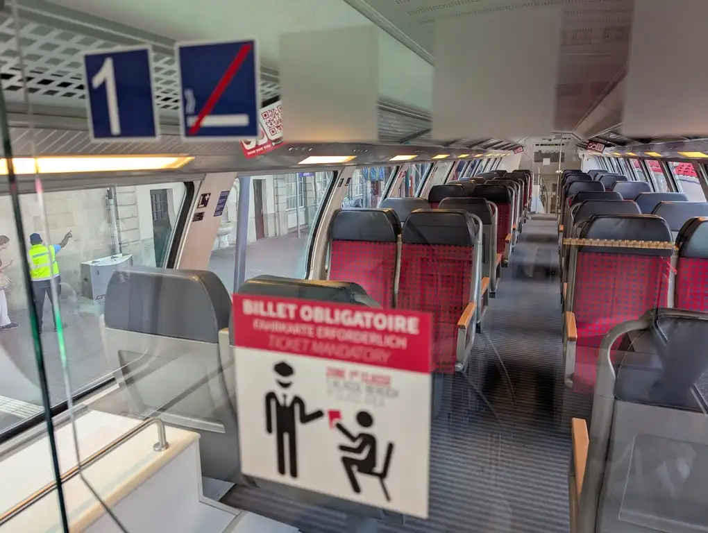 First-class seats in a Bombardier Dosto train