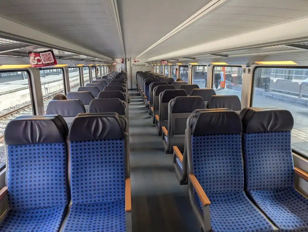 Second-class seats in a Bombardier Dosto train