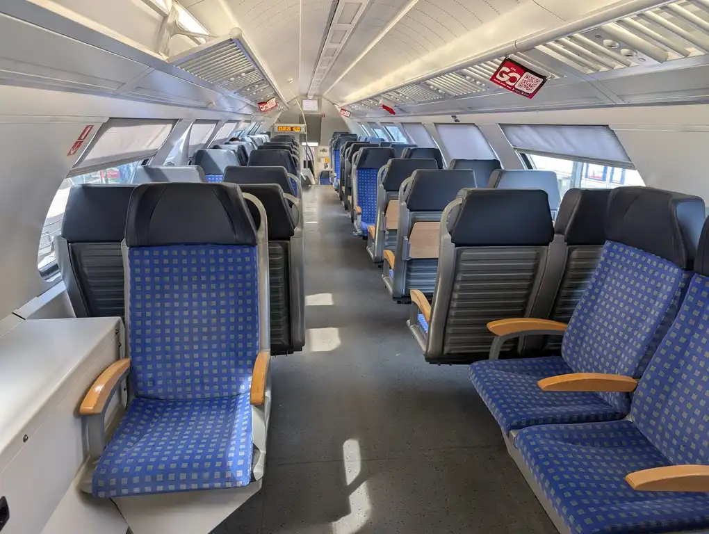 Upstairs seats in a Stadler KISS train