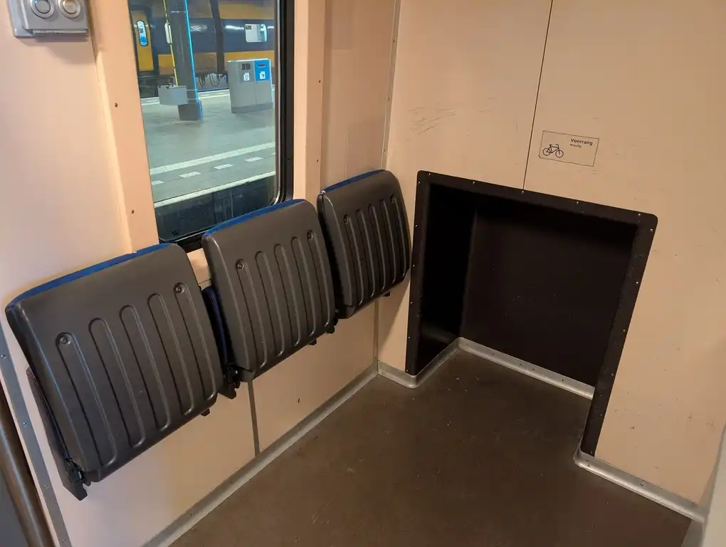 Close-up view of the bicycle space in an ICM train