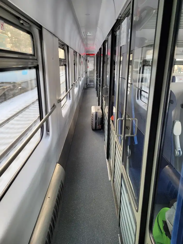 Corridor in a compartment carriage in an intercity train