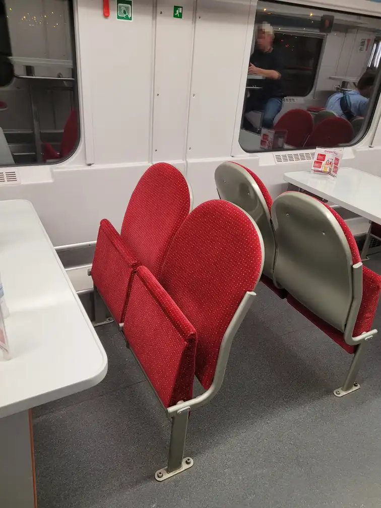 Restaurant seats in an intercity train