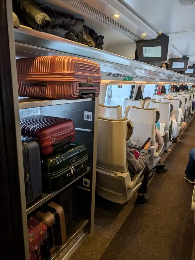 Luggage rack in the seating area