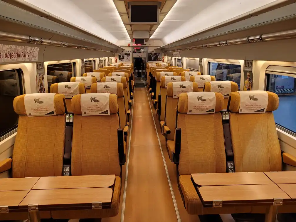 Second class seats in a Renfe Class 100 train