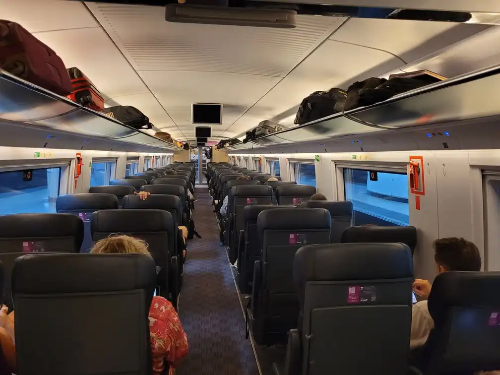 Second-class seats in a Renfe series 103