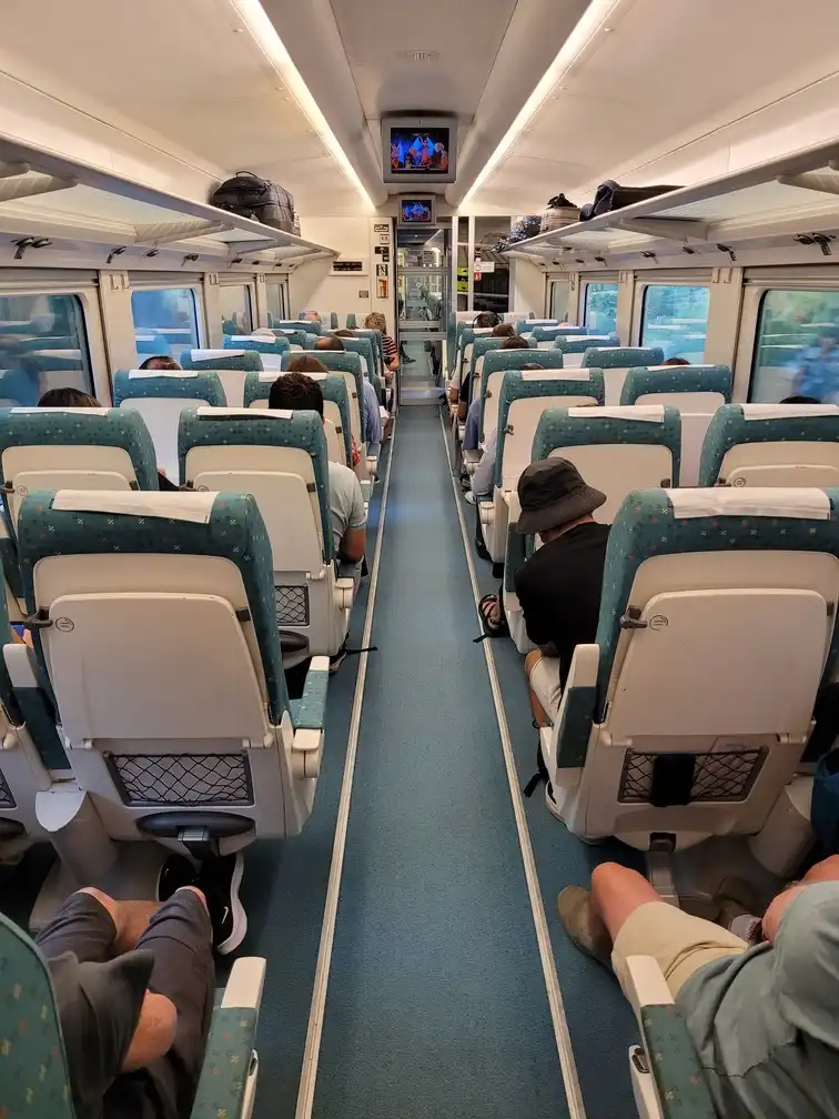 Second-class seats in a Renfe series 130