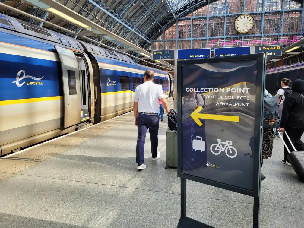 Sign to collect your bicycle on a platform in London